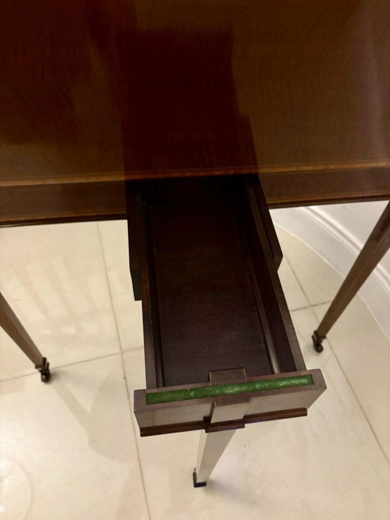 Elegant Late Victorian Antique Mahogany and Satinwood Inlaid  Demi-Lune Card/Console Table